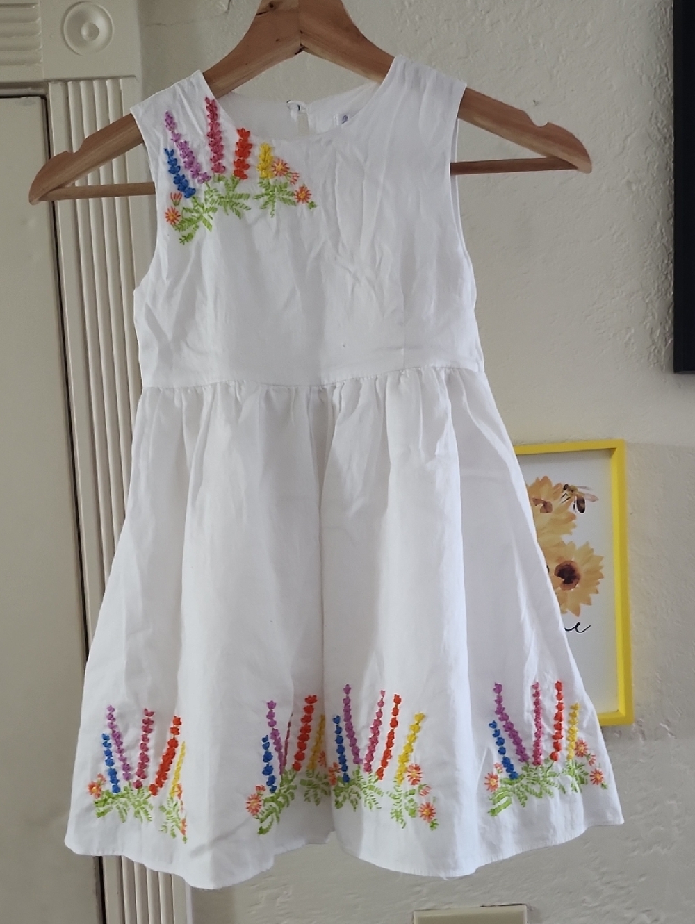 Rachel Riley Girls White Cotton Embroidered Floral Party Dress - EUC Kid Luxury